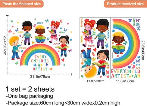 Removable Reading Corner Rainbow Wall Decal DIY Peel and Stick Kids Wall Sticker Colorful Handprint Heart Decal Vinyl Wall Mural Art Decor for Daycare Playroom Bedroom Sofa TV Background in Saudi Arabia