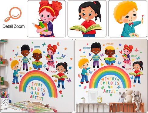 Removable Reading Corner Rainbow Wall Decal DIY Peel and Stick Kids Wall Sticker Colorful Handprint Heart Decal Vinyl Wall Mural Art Decor for Daycare Playroom Bedroom Sofa TV Background in Saudi Arabia