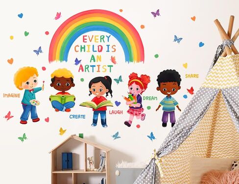 Removable Reading Corner Rainbow Wall Decal DIY Peel and Stick Kids Wall Sticker Colorful Handprint Heart Decal Vinyl Wall Mural Art Decor for Daycare Playroom Bedroom Sofa TV Background in Saudi Arabia