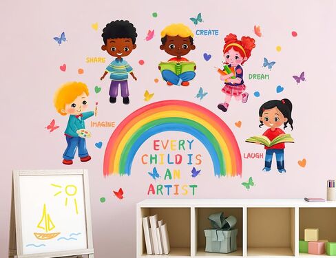 Removable Reading Corner Rainbow Wall Decal DIY Peel and Stick Kids Wall Sticker Colorful Handprint Heart Decal Vinyl Wall Mural Art Decor for Daycare Playroom Bedroom Sofa TV Background in Saudi Arabia
