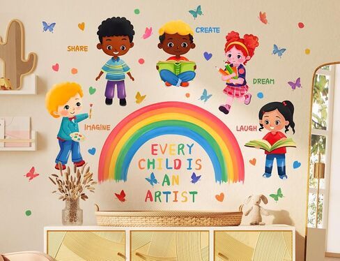 Removable Reading Corner Rainbow Wall Decal DIY Peel and Stick Kids Wall Sticker Colorful Handprint Heart Decal Vinyl Wall Mural Art Decor for Daycare Playroom Bedroom Sofa TV Background in Saudi Arabia
