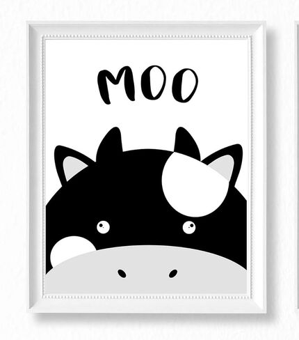 مطبوعات فنية لديكور الحائط لغرف الأطفال في مزرعة بروك آند فاين غير مؤطرة مقاس 8 × 10 مجموعة من 4 قطع للأطفال الصغار، والبنات، والصبيان، وحمامات الأطفال، وغرفة اللعب، والفصول الدراسية - أصوات الحيوانات باللونين الأبيض والأسود in Kuwait