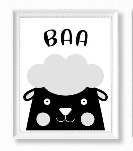 مطبوعات فنية لديكور الحائط لغرف الأطفال في مزرعة بروك آند فاين غير مؤطرة مقاس 8 × 10 مجموعة من 4 قطع للأطفال الصغار، والبنات، والصبيان، وحمامات الأطفال، وغرفة اللعب، والفصول الدراسية - أصوات الحيوانات باللونين الأبيض والأسود in Kuwait