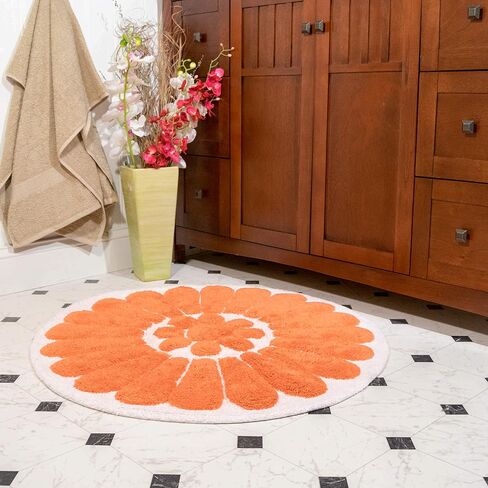 Chesapeake Bursting Flower 2 Pc. White & Coral Round Bath Rug Set 45953 (24" & 30") in Saudi Arabia