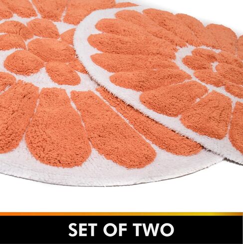 Chesapeake Bursting Flower 2 Pc. White & Coral Round Bath Rug Set 45953 (24" & 30") in Saudi Arabia