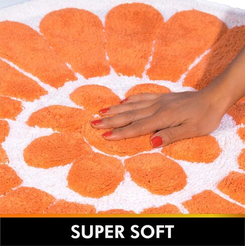 Chesapeake Bursting Flower 2 Pc. White & Coral Round Bath Rug Set 45953 (24" & 30") in Saudi Arabia