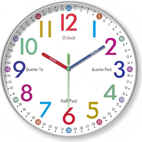 Telling Time Clock - NonTicking Cute Wall Watch Clock - Silent Analog Clock for Room- BA-3 (A Type, 10 Inch) in Saudi Arabia