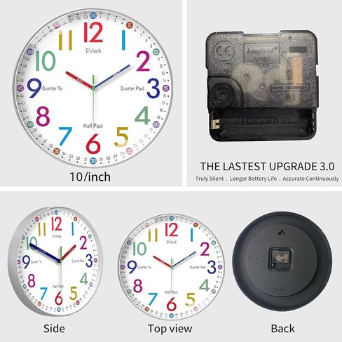 Telling Time Clock - NonTicking Cute Wall Watch Clock - Silent Analog Clock for Room- BA-3 (A Type, 10 Inch) in Saudi Arabia