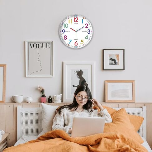 Telling Time Clock - NonTicking Cute Wall Watch Clock - Silent Analog Clock for Room- BA-3 (A Type, 10 Inch) in Saudi Arabia