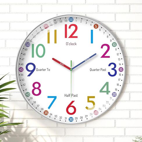 Telling Time Clock - NonTicking Cute Wall Watch Clock - Silent Analog Clock for Room- BA-3 (A Type, 10 Inch) in Saudi Arabia