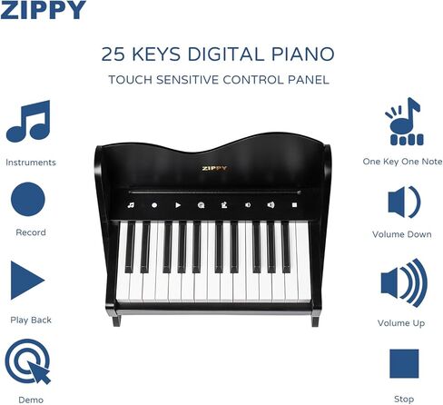 ZIPPY Kids Piano Keyboard, 25 Keys Digital Piano for Kids, Touch Sensitive Control Panel, Built-in Songs, Volume Adjustable, Mini Music Educational Instrument Toy, Wood Piano for Toddlers Girls Boys in Kuwait