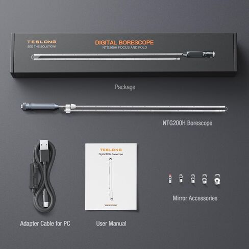 بندقية USB Borescope-Focus & Fold، Teslong NTG200H 0.2 بوصة برميل تتحمل نطاق بندقية تنظيف الكاميرا مع التركيز اليدوي، قضيب صلب قابل للطي 26 بوصة، ضوء LED يناسب .22 عيار وأسلحة نارية أكبر in Kuwait
