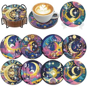 Diamond Painting Coasters with Holder Diamond Art Kits for Beginners Stress-reducing Handicrafts Paint by Diamond 8 PCS Coaster Art (Monet)