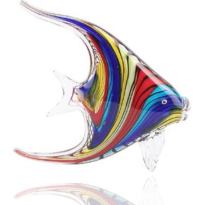 Hophen Art Glass Crystal Tropical Angel Swallow Fish Blown Handmade Sea Animal Figurine Sculpture Home Decor Collectible Statue Paper Weight Gift Ornament (Rainbow) in Kuwait