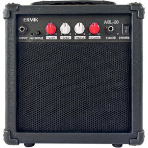 Ermik Portable Guitar Amp 20W Electric Guitar Amplifier Built in Speaker Headphone Jack Input and Aux Jack Drive Button 4 Knobs Gain Bass Treble and Volume - Black