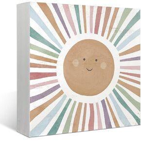 Mtrgdn Boho Kids Room Decor Wood Box Sign,Sunshine Decor Wood Box Sign,Desk Decor Rustic Wooden Box Block Plaque Sign Decoration for Nursery Playroom Shelf Table Desk Decor 5x5 Inch