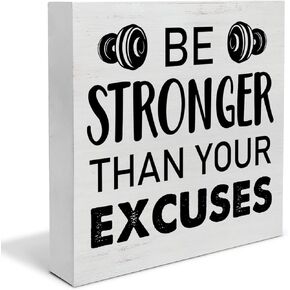 Motivation Gym Wood Box Sign Decor Desk Sign Be Stronger Than Your Excuses Wooden Box Block Sign Rustic Home Office Workout Room Shelf Wall Decoration