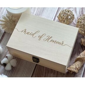 Maid of Honor Gift Wooden Engraving Box Handmade Gift Box Bridesmaid Gift box Proposal Box Natural gift Wedding gifts 8.5 in x 6 in x 3 in Natural Color