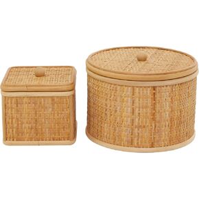 The Novogratz Rattan Decorative Box Storage Decorative Keepsake Boxes, Set of 2 Storage Boxes 6", 5"H, Brown