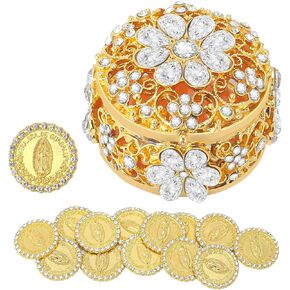 Wedding Arras Coins Set, Arras De Boda Catolica,Arras Para Boda Catolica Decoracion Gold Gift Box with 13 Virgen of Guadalupe Coins,Mexican Wedding Accessories for Ceremony (Gold)