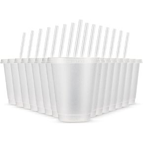 Rtteri 15 Pcs Reusable Kids Cups with Straws and Lids 16 oz Glitter Kids Tumblers Plastic Party Favor Cups with Lids Travel Mug Cup for Smoothie Coffee Iced Beverage Water Parties Birthdays (Clear)