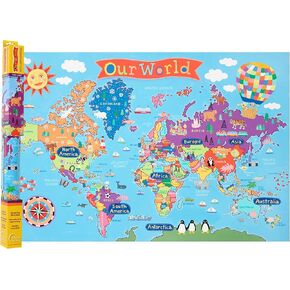 Waypoint Geographic Kids’ World Wall Map, Laminated Wall Map Poster for Kids, Informative Learning Resources, Illustrated Wall Map for Playroom and Classroom Decor, 24" x 36", World Map, 24 x 36