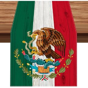 Linen Mexican Independence Day Table Runner 72 Inches Long Mexico Independence Day Dia De La Independencia Decorations and Supplies for Home Kitchen Dining Room Table