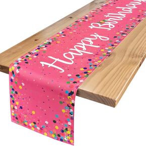 Happy Birthday Table Runner, 13 x 72Inch Table Runner for Home Party Decor (Pink)