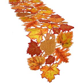 Simhomsen Embroidered Leaves Table Runner for Thanksgiving, Fall or Autumn (14 × 89 inches)