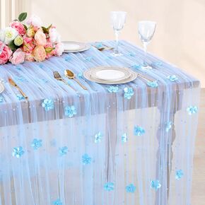 LuoluoHouse Pearl Table Runner Wedding: 3 Pieces White Lace Table Cloth Flower Decor Tulle Fabric for Chiffon Birthday Party Table Decor 60x120 Inch