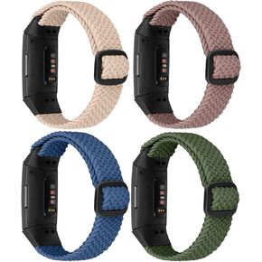 4 Pack Adjustable Elastic Braided Sport Bands Compatible with Fitbit Charge 4 / Charge 3 / Charge 4 SE, Soft Loop Stretchy Straps Replacement Wristbands for Women Men