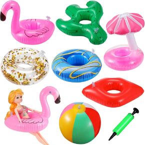 CHENGU 6 Pcs Pool Floaties for Girl Dolls Swim Accessories Set Swimming Pool Floaties Party Ring Girl Dolls Cup Coasters Dolls Pool Toys Doll Pool for 11.5" Dolls Girl Swimming Pool