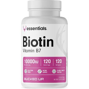 Bucked Up Biotin (Vitamin B7) 10,000IU Essentials, 120 Softgel Capsules, 120 Servings - Easy to Take - Gluten Free, Vegetarian, Non-GMO
