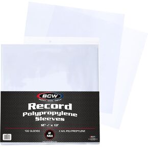 BCW 33 RPM Record Sleeves | Polypropylene Vinyl Record Outer Sleeves | 2 mil Thickness | Vinyl Record Album Protectors | Protective Sleeves for Vinyl Record Albums | Record Sleeves Outer (200 Pack)