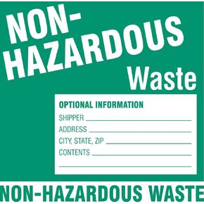 Brady 60447, Hazardous Waste Labels, 6" Height x 6" Width, White on Green, Legend "Non-Hazardous Waste...Etc" (100 per Package)