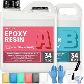 NASUBI 1.06 Gallon Clear Epoxy Resin - Upgraded Casting and Coating Resin Epoxy, No Bubbles, No Odor, Non Yellowing, 2 Part Resin Kit for Table Top, Mold, Jewelry (68Fl Oz Resin and 68Fl Oz Hardener)