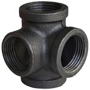 Baby Flower 4 Way Stereo Cross Malleable Iron Pipe Fitting Cast Iron Connector Threaded Pipe Retro Style DIY Table, Chair, Shelf Casting Galvanized Black Trim (1/2 in)