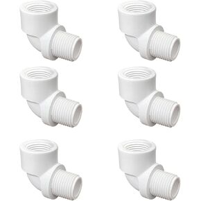 6PCS White 1/2'' PVC Male Thread to Female Thread 90 degree Street Elbow Coupling for PVC PIPE Pressure Fittings Connector