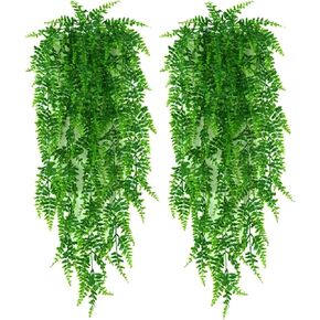 YYaaloa Fake Plants Artificial Hanging Plants 2-pack 31.5Inch Boston Fern Fake Leaves Greeny Chain Wall Home Room Garden Wedding Garland Outside Decoration Patio Decor (2-Pack Boston Fern)
