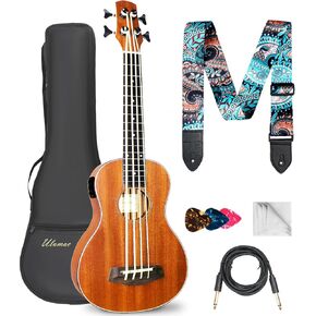 Ulumac Electric Bass Ukulele, 30 inch Mahogany Ubass for Professionals Beginner with Gig Bag Picks Wrench, Tuned as E-A-D-G, P001B