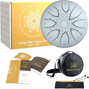 Steel Tongue Drum All Inclusive Set - Aesthetic Mandala Steel Drum Instrument For Adults and Kids, Music Therapy Instruments, Kids steel Tongue Drum, Handpan (White Mandala)