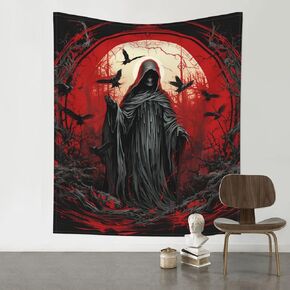 ALHAAHLL Grim Reaper Horror Skeleton Angel Red Tapestry Vertical Wall Hanging Tapestries For Home Bedroom Living Room Dorm Aesthetic Decor 60 X 51 Inches