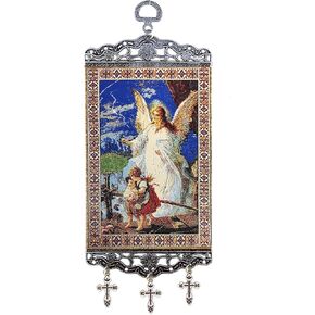 Religious Gifts Saint St George Orthodox Icon Tapestry Banner with Three Bar Crosses 9 3/4 Inch