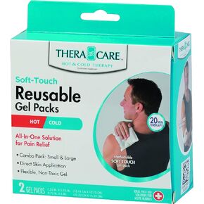Thera|Care Soft-Touch Reusable Gel Packs | Helps Relieve Pain and Swelling | Direct Skin Application | 20 Minute Therapy | Freeze for Cold or Microwave for hot