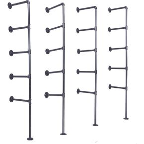 Topower Industrial French Country Style Decorative Pipe Wooden Wall ShelvesRustic DIYCeiling Pipe Shelf Wall Vintage Hung Bracket Industrial Shelves (Five-Layer × 4)
