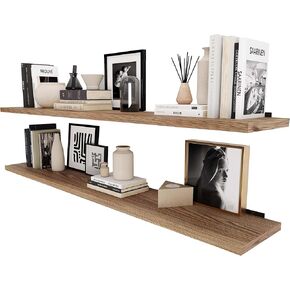 Wallniture Palm 60 inch Long x 10 in Deep Rustic Floating Shelves for Wall Storage, Wall Book Shelves for Living Room, Wall Floating Shelf for Laundry Room, Home Office, Set of 2, Burnt, Wood