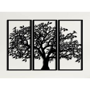 3 Panels Family Tree Metal Wall Decor Tree of Life Metal Wall Art, Home Bedroom Living Room Decor 3D Wall Art 3 Panels Family Tree Metal Wall Decor Modern Decoration (Black, 30"W x 20"H/76x51cm)