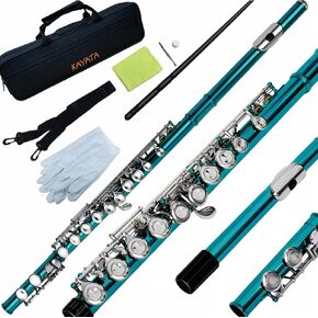 KAYATA C Flute -Rose Gold Flute,Silver Plated Keys and Lip Plate,Beginner Closed Hole Flute,Deluxe Lightweight Canvas Case,Shoulder Strap,Cleaning Cloth, Joint Grease Gloves