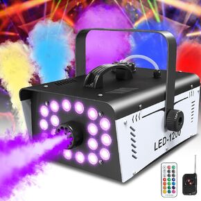 Fog Machine Halloween Outdoor with 18 LED Lights 1000w 5000CFM Smoke Machine Fog Indoor with Remote for Wedding Party DJ Disco Stage
