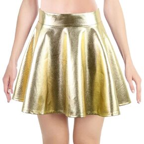 Simplicity Women's Metallic Skirt Ballet Dance Disco Pleather Skater Holographic Skirt